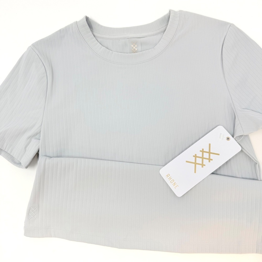 Rhone Womens Small Modern Ribbed Tee Grey Mist Short Sleeve Crew‎ Neck Top NEW
